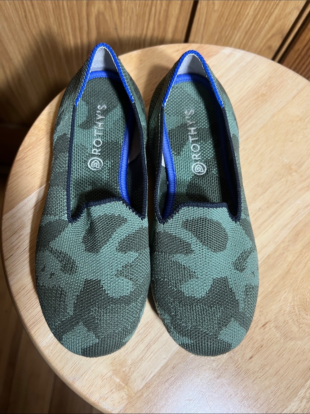 Rothy's Olive Green Camo Knit Slip-On Flats